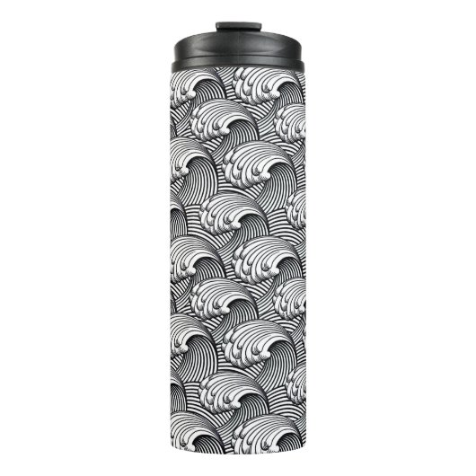 ヴィンテージ日本の波、白黒 タンブラー (正面)