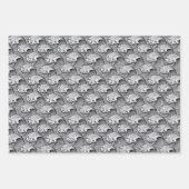 ヴィンテージ日本の波，青。ターコイズ，黒/白 ラッピングペーパーシート (正面3)