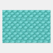 ヴィンテージ日本の波，青。ターコイズ，黒/白 ラッピングペーパーシート (正面2)