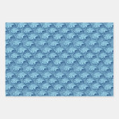 ヴィンテージ日本の波，青。ターコイズ，黒/白 ラッピングペーパーシート (正面)