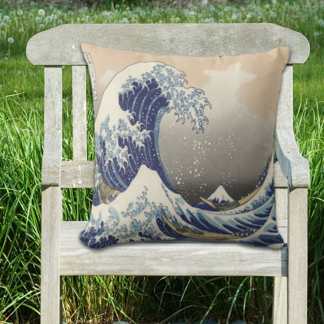 ヴィンテージ日本の浮世絵の波素晴らしは アウトドアクッション (vintage japanese ukiyo e art the great wave outdoor pillow)