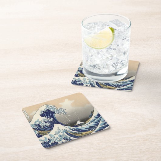 ヴィンテージ日本の浮世絵の波素晴らしは スクエアペーパーコースター (インサイチュ)