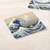 ヴィンテージ日本の浮世絵の波素晴らしは スクエアペーパーコースター (アングル)