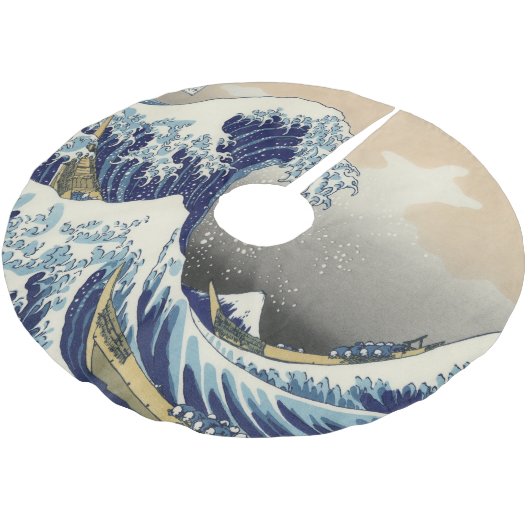 ヴィンテージ日本の浮世絵の波素晴らしは ブラッシュドポリエステルツリースカート (アングル)