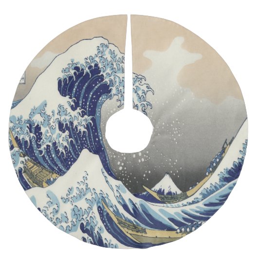 ヴィンテージ日本の浮世絵の波素晴らしは ブラッシュドポリエステルツリースカート (正面)