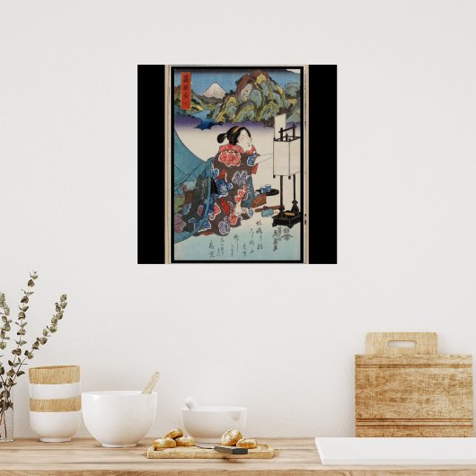 ヴィンテージ日本の浮世絵レディーマウンテンシーン ポスター (キッチン)