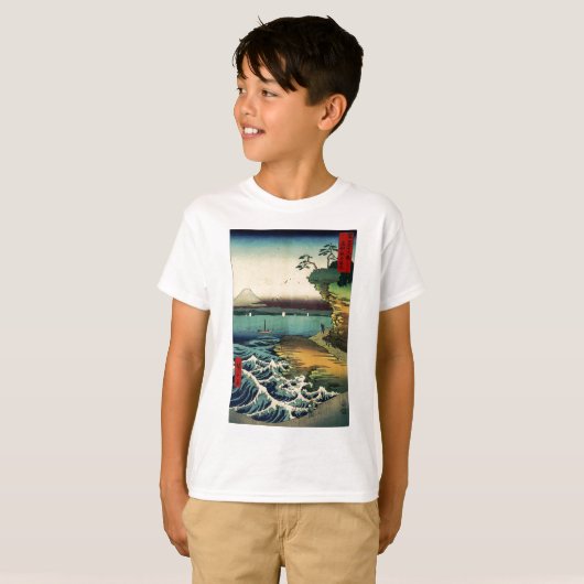 ヴィンテージ日本の浮世絵富士山房州保田ノ海岸 Tシャツ (正面フル)