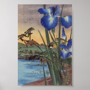 ヴィンテージ日本の浮世絵青菖蒲・鳥情景 ポスター