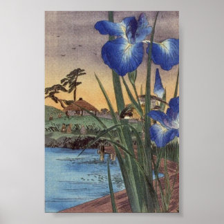ヴィンテージ日本の浮世絵青菖蒲・鳥情景 ポスター