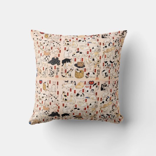 ヴィンテージ日本の猫不気味な木版浮世絵 クッション (裏面)