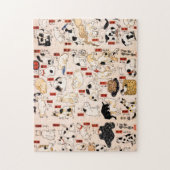 ヴィンテージ日本の猫不気味な木版浮世絵 ジグソーパズル (縦)