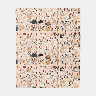 ヴィンテージ日本の猫不気味な木版浮世絵 フリースブランケット