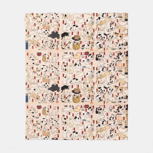 ヴィンテージ日本の猫不気味な木版浮世絵 フリースブランケット (正面)