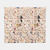 ヴィンテージ日本の猫不気味な木版浮世絵 フリースブランケット (正面(横))