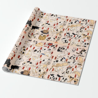 ヴィンテージ日本の猫不気味な木版浮世絵 ラッピングペーパー