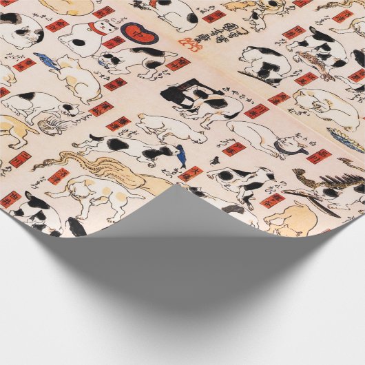 ヴィンテージ日本の猫不気味な木版浮世絵 ラッピングペーパー (角)