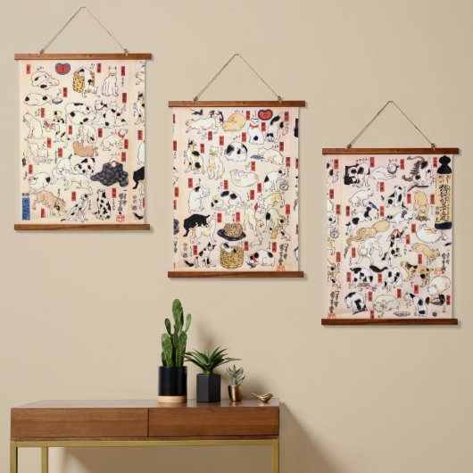 ヴィンテージ日本の猫(歌川国芳) 吊り下げ型タペストリー (非対称)