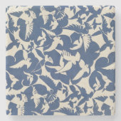 ヴィンテージ日本の白と青の鳥飾り ストーンコースター (正面)