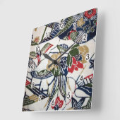 ヴィンテージ日本の着物織物(備形) スクエア壁時計 (傾斜)