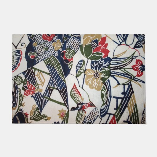 ヴィンテージ日本の着物織物（備形） ドアマット (正面)