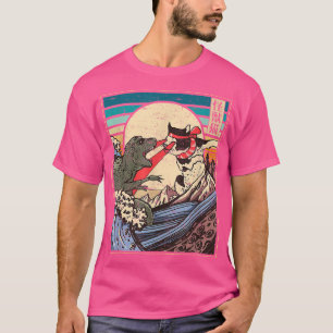 ヴィンテージ日本の素晴らしレトロWave Cat Vs Monster O Tシャツ