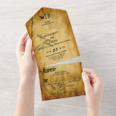 ヴィンテージ日本の結婚式竹書道アート オールインワン招待状 (貼ってはがせる)