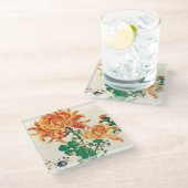 ヴィンテージ日本の絵画の菊 ガラスコースター (アングル)