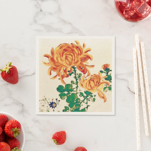 ヴィンテージ日本の絵画の菊 スタンダードカクテルナプキン (インサイチュ)