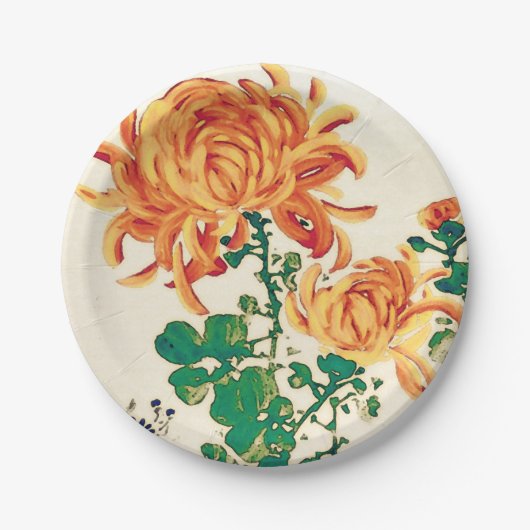 ヴィンテージ日本の絵画の菊 ペーパープレート (正面)