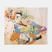 ヴィンテージ日本の織物 フリースブランケット (正面(横))