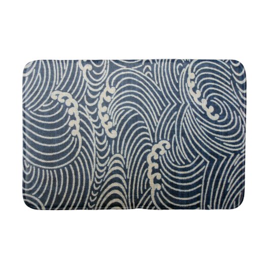 ヴィンテージ日本の織物、波模様 バスマット (正面)