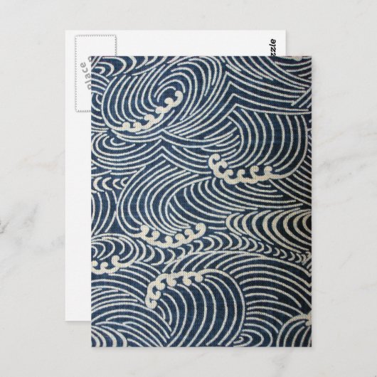 ヴィンテージ日本の織物、波模様 ポストカード (正面/裏面)