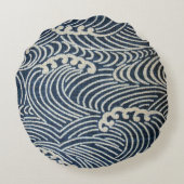 ヴィンテージ日本の織物、波模様 ラウンドクッション (裏面)