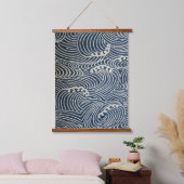 ヴィンテージ日本の織物、波模様 吊り下げ型タペストリー (寝室)