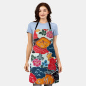 ヴィンテージ日本の織（紅型） エプロン (着用した状態)