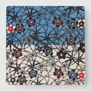 ヴィンテージ日本の織(紅型) スクエア壁時計