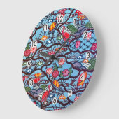 ヴィンテージ日本の織（紅型） ラージ壁時計 (傾斜)