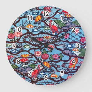 ヴィンテージ日本の織（紅型） ラージ壁時計