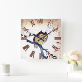 「ヴィンテージ日本の色あせたフクロウの木切り」 スクエア壁時計 (ホーム)