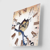 「ヴィンテージ日本の色あせたフクロウの木切り」 スクエア壁時計 (傾斜)