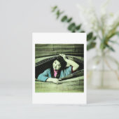 ヴィンテージ日本の芸者がブラインドを覗き込む ポストカード (スタンド正面)