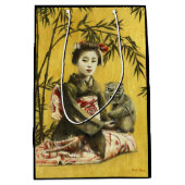 ヴィンテージ日本の芸者と鬼抱き枕 ミディアムペーパーバッグ (正面)