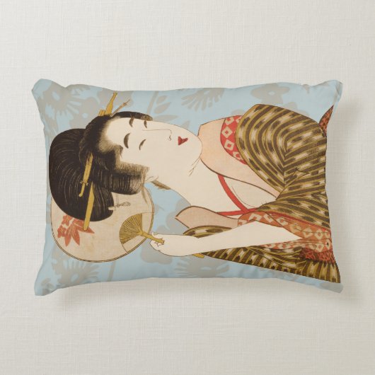 ヴィンテージ日本の芸者の着物扇子 アクセントクッション (正面)