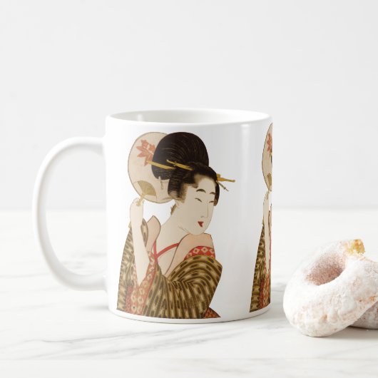 ヴィンテージ日本の芸者の着物扇子 コーヒーマグカップ (ドーナツ)