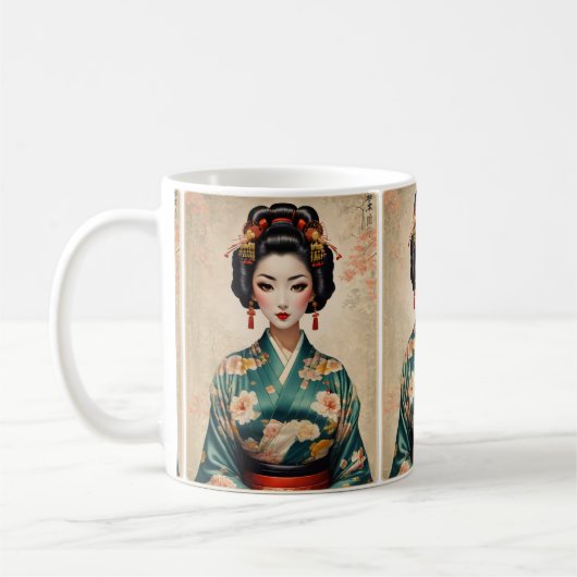 ヴィンテージ日本の芸者ポートレート コーヒーマグカップ (左)
