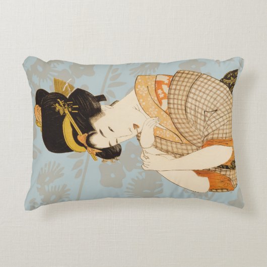 ヴィンテージ日本の芸者女子の着物芸人 アクセントクッション (正面)