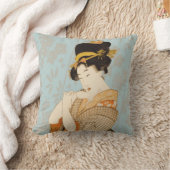 ヴィンテージ日本の芸者女子の着物芸人 クッション (ブランケット)