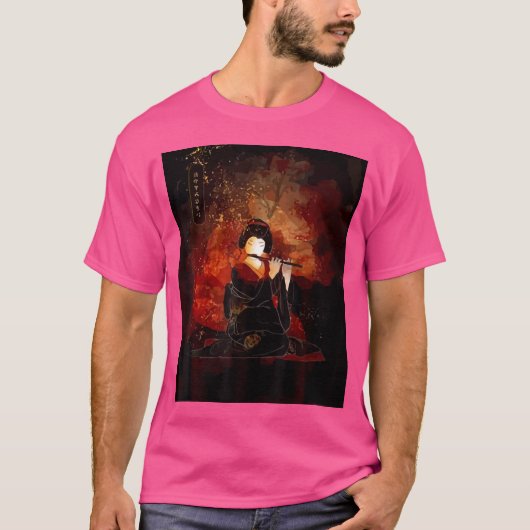 ヴィンテージ日本の芸者遊尺八 Tシャツ (正面)