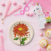 ヴィンテージ日本の菊オレンジと金ゴールド ペーパープレート (パーティー)