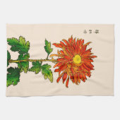 ヴィンテージ日本の菊。オレンジと金ゴールド キッチンタオル (横)